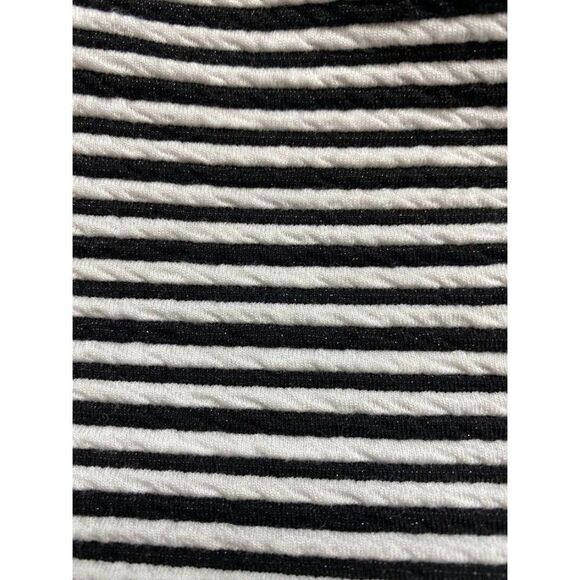 Elle Black White Stripe Pleated Neck Fit & Flare Dress Sz Large - Picture 9 of 9